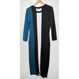 INC Color block Knit Maxi Dress Long Sleeve Women Size L Bodycon Fitted